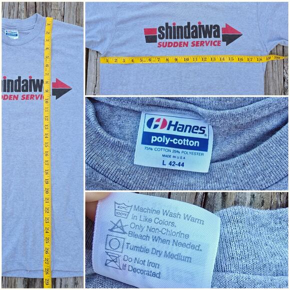 VTG Tshirt Gray Hanes Size L Shindaiwa Graphic Print Single Stitch Short Sleeve - Picture 4 of 8